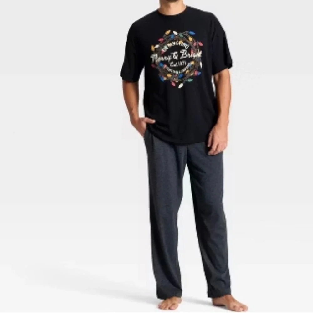 Goodfellow & Co Mens‎ Christmas Pajama Set Short Sleeve Crewneck Pants Lights S
